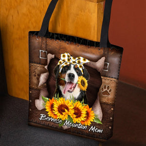 Bernese Mountain-Sunflower&Dog Mom Cloth Tote Bag