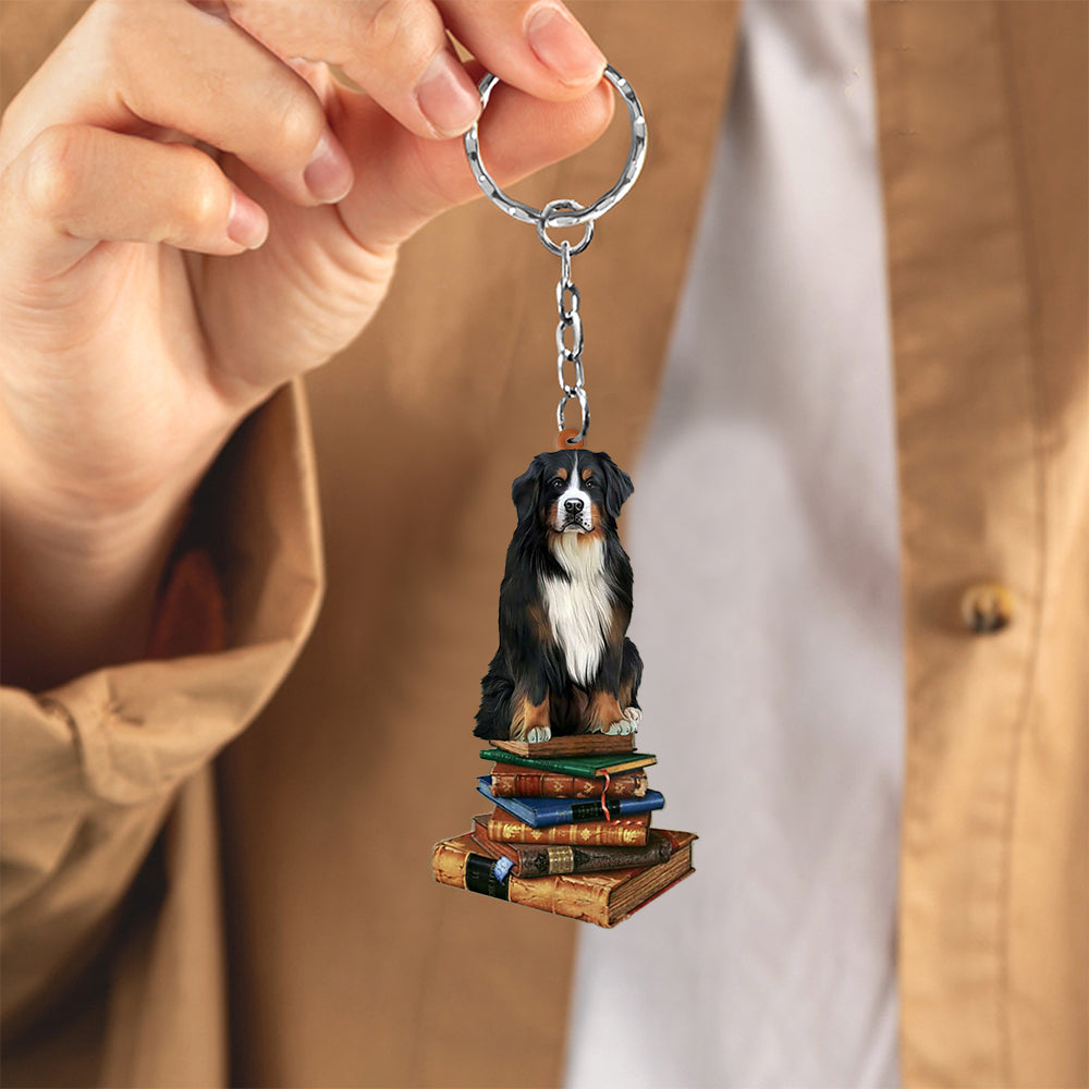 Bernese Mountain-Sit On The Book-Flat Acrylic Keychain