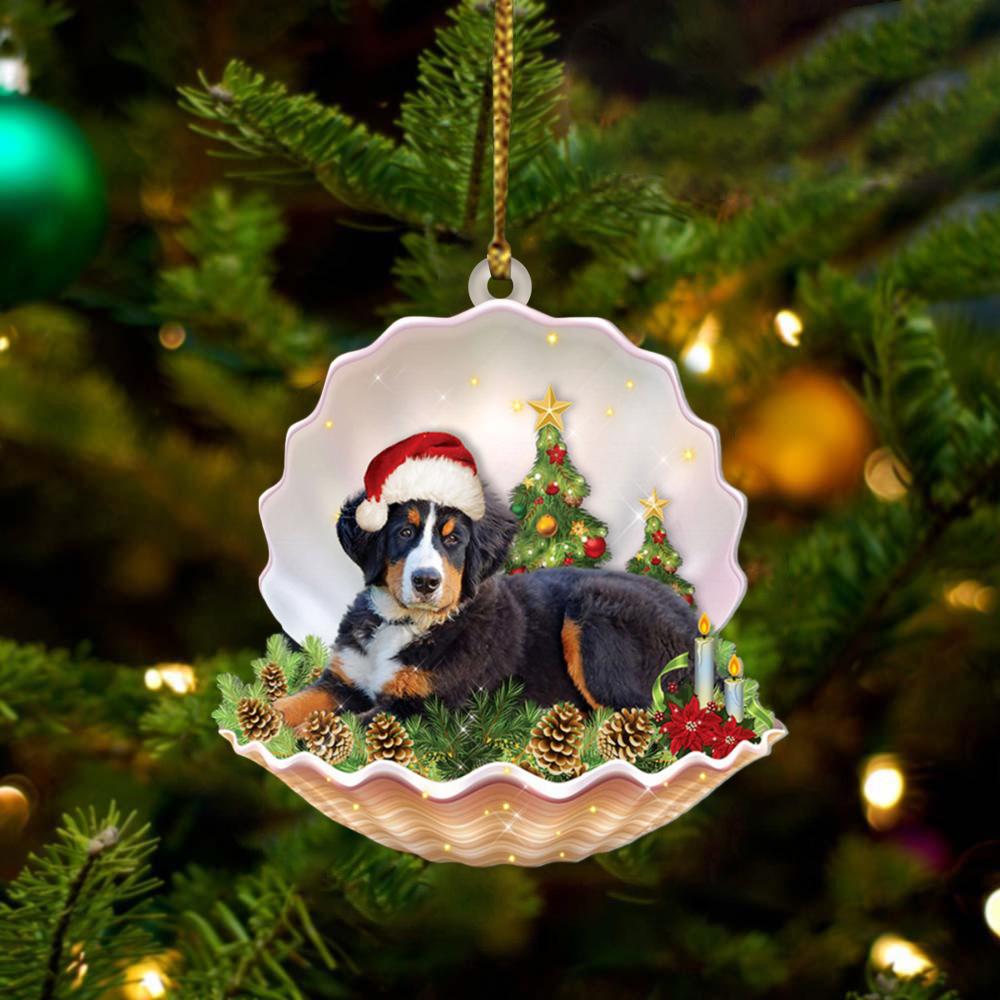 Bernese Mountain2 Lie In Seashell Xmas-Two Sided Ornament