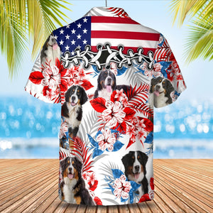 Bernese Mountain American Flag Hawaiian Shirt