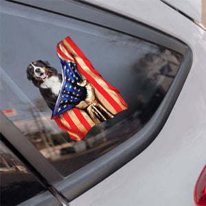 Bernese Mountain Dog-American Flag Front Car Sticker