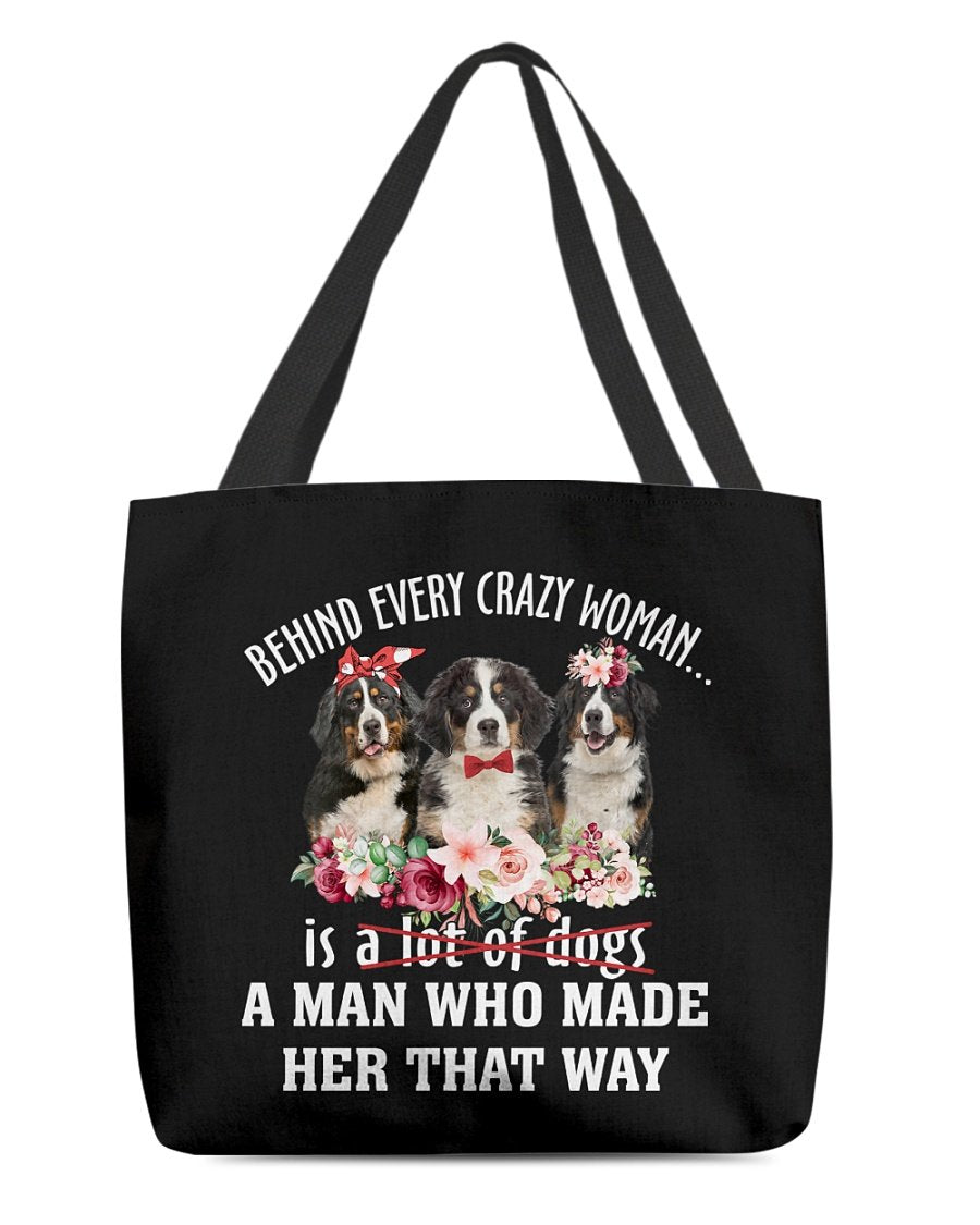 Bernese Mountain Dog-Crazy Woman Cloth Tote Bag