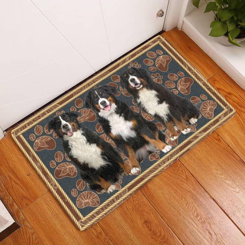 Bernese Mountain Dog-Flower Paw Doormat