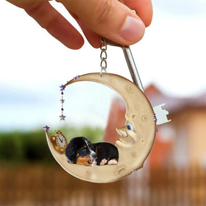 Bernese Mountain Dog -Sleeping on the moon Keychain