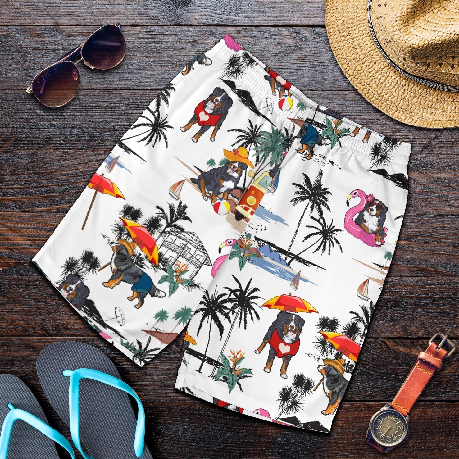 Bernese Mountain Dog-Summer Beach Mens Shorts