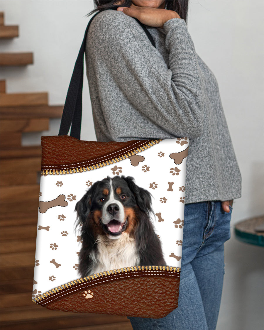 Bernese Mountain Dog-Zipper Texture-Cloth Tote Bag