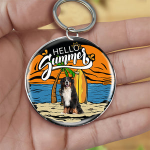 Bernese Mountain Dog Hello Summer-Round Resin Epoxy Metal Keychain