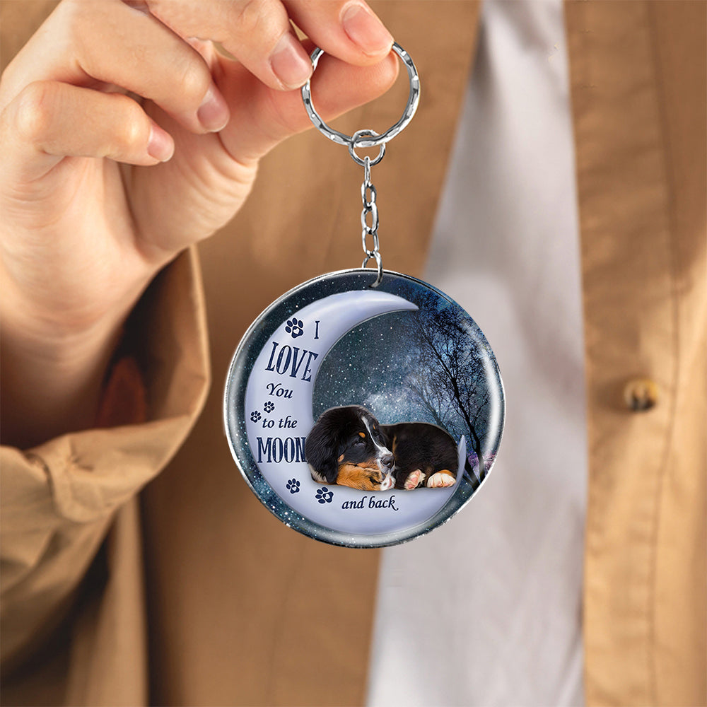 Bernese Mountain Dog Moon Back-Round Resin Epoxy Metal Keychain