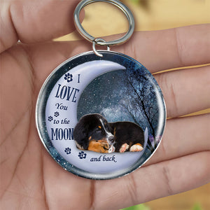 Bernese Mountain Dog Moon Back-Round Resin Epoxy Metal Keychain