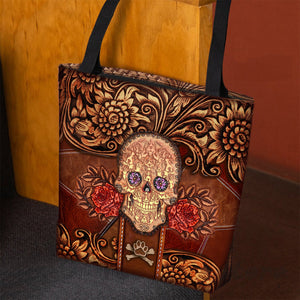 Bernese Mountain Dog Skull Flower Cloth Tote Bag