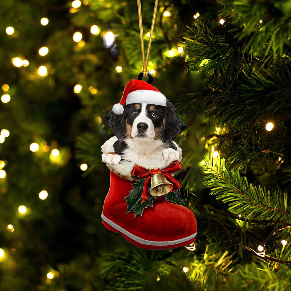 Bernese Mountain Dog (1)-1-In Santa Boot Christmas-Two Sided Ornament