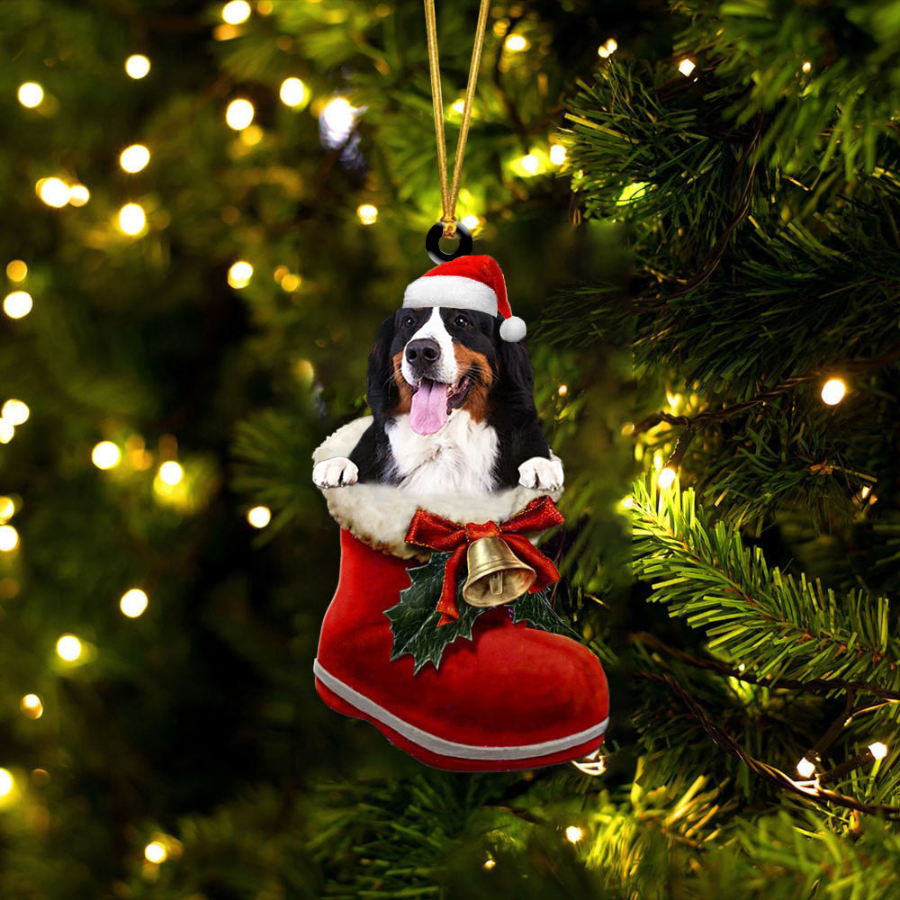 Bernese Mountain Dog (2)-1-In Santa Boot Christmas-Two Sided Ornament