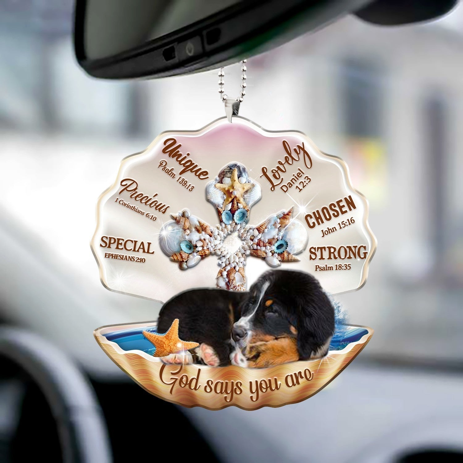 Bernese Mountain Dog-You Are Cross In Seashell-Two sides ornament