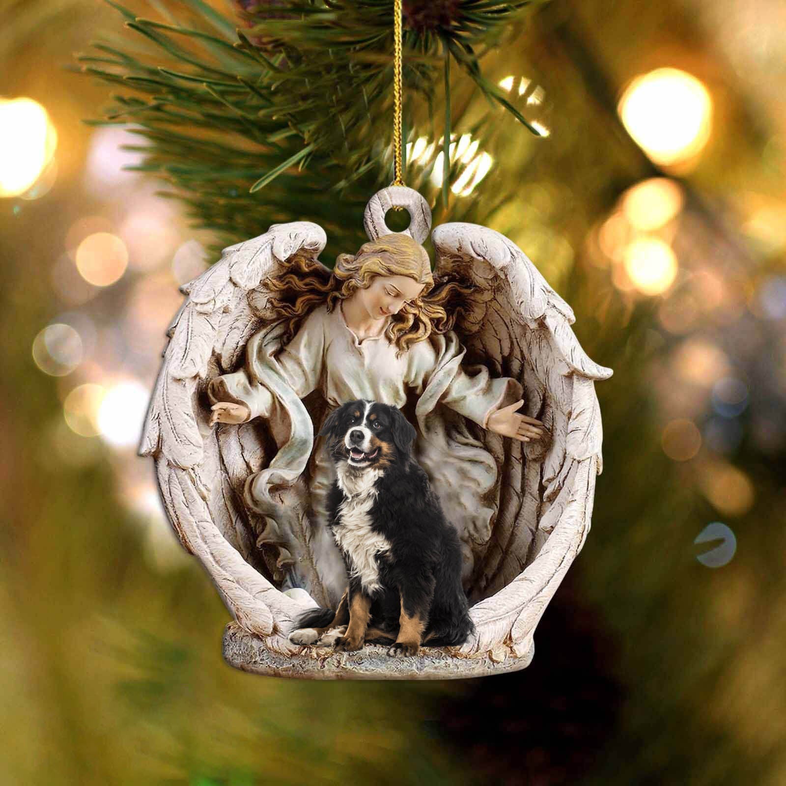 Bernese Mountain (2)-Angel Hug Winter Love Two Sided Ornament