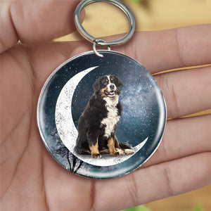 Bernese Mountain (2)-Stars and Moon-Round Resin Epoxy Metal Keychain