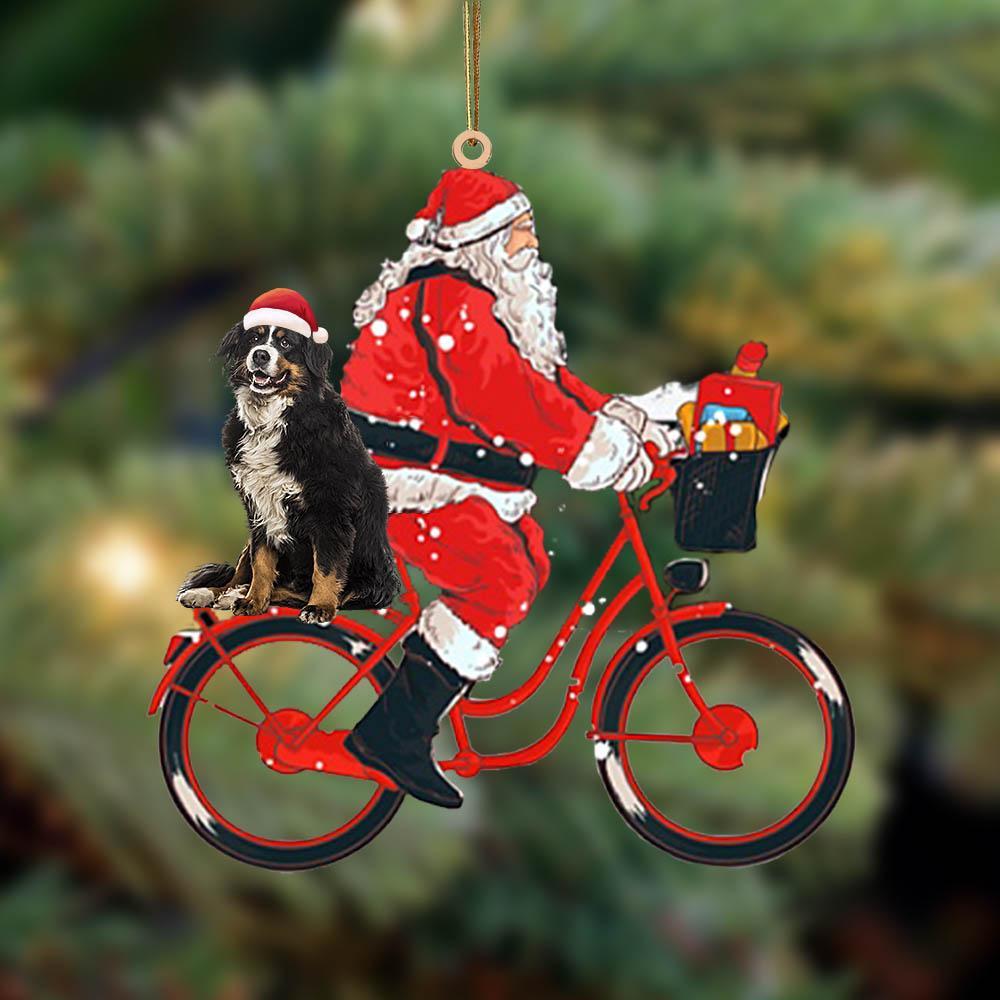 Santa Claus riding a bike with Bernese Mountain (2)-Two Sided Ornament