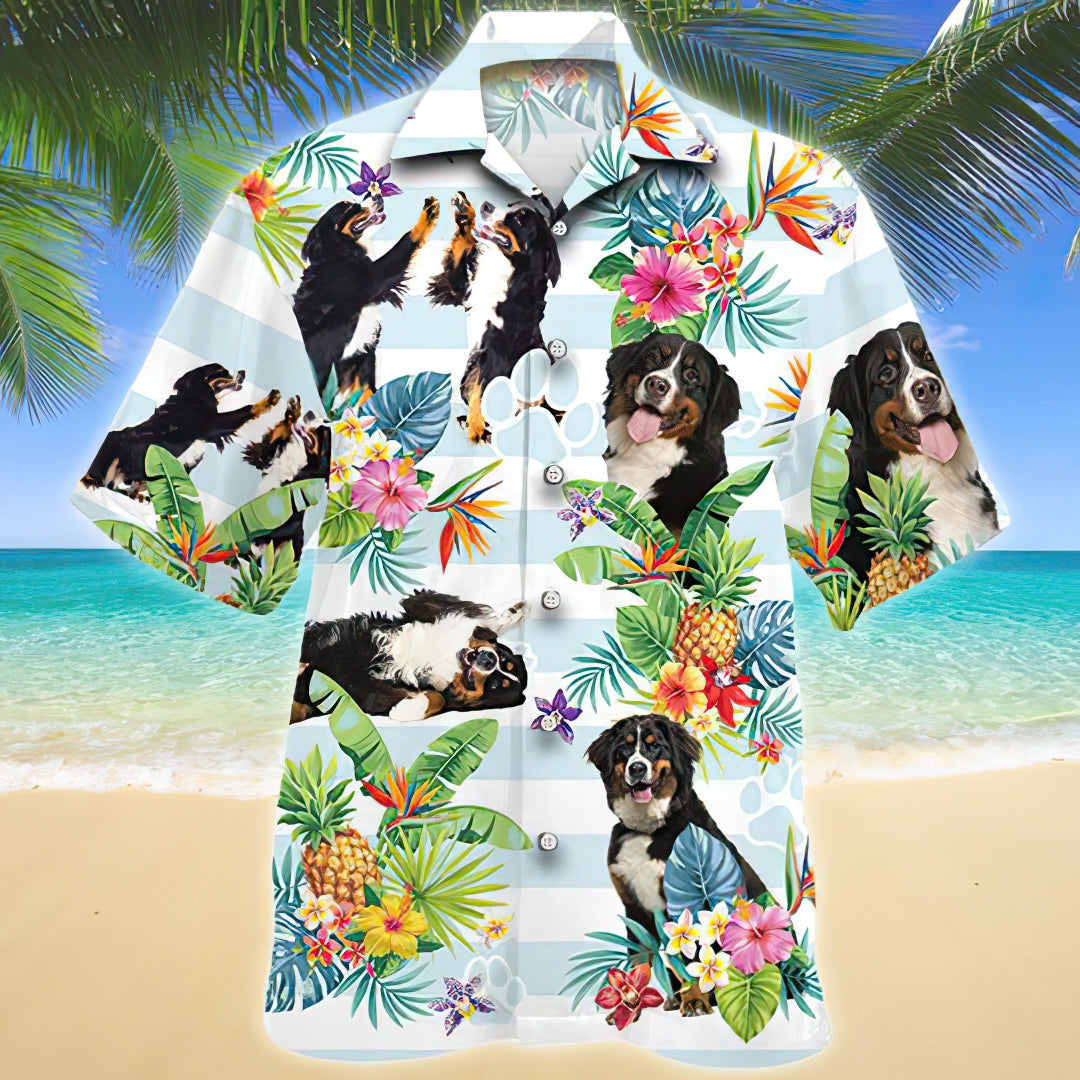 Bernese Mountain Tropical Flower Hawaiian Shirt