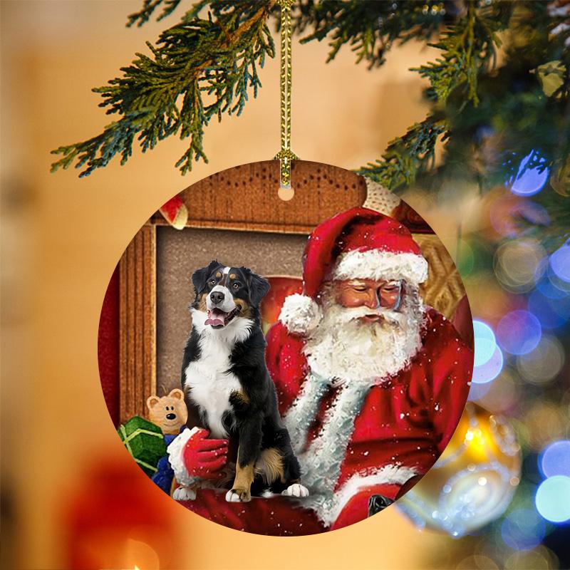 Bernese Mountain Dog With Santa Christmas Ornament