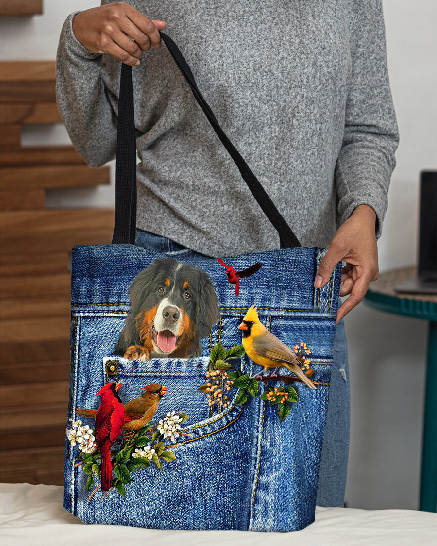 Bernese Mountain-Cardinal & Dog Cloth Tote Bag