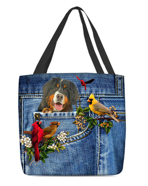 Bernese Mountain-Cardinal & Dog Cloth Tote Bag