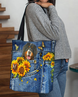 Bernese mountain-Sunflowers & Butterflies Cloth Tote Bag