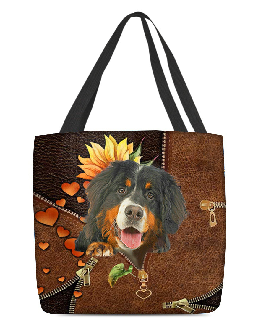 Bernese mountain-Sunflower&zipper Cloth Tote Bag