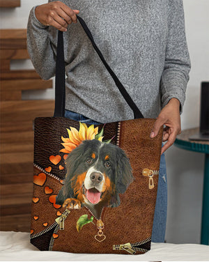 Bernese mountain-Sunflower&zipper Cloth Tote Bag