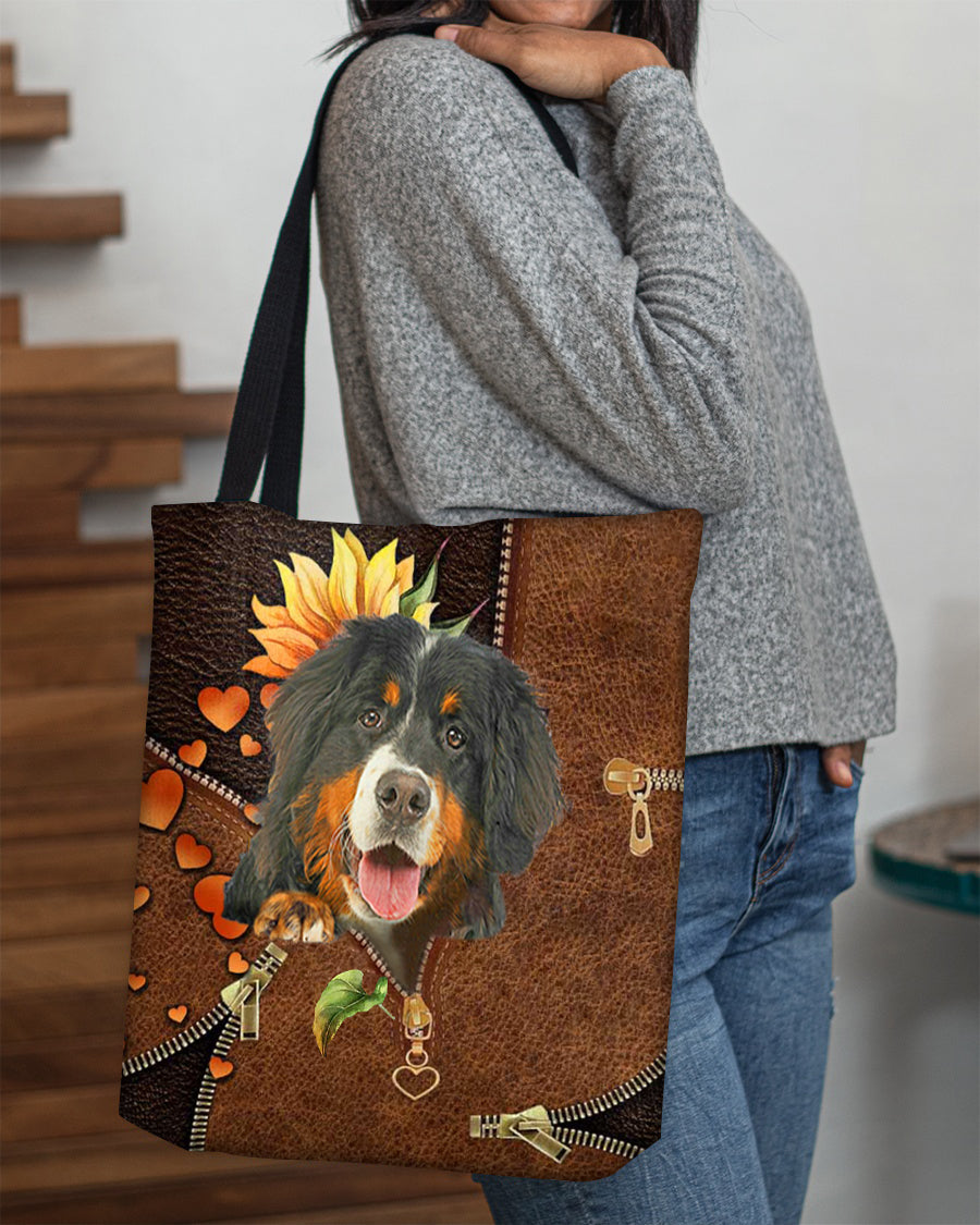 Bernese mountain-Sunflower&zipper Cloth Tote Bag