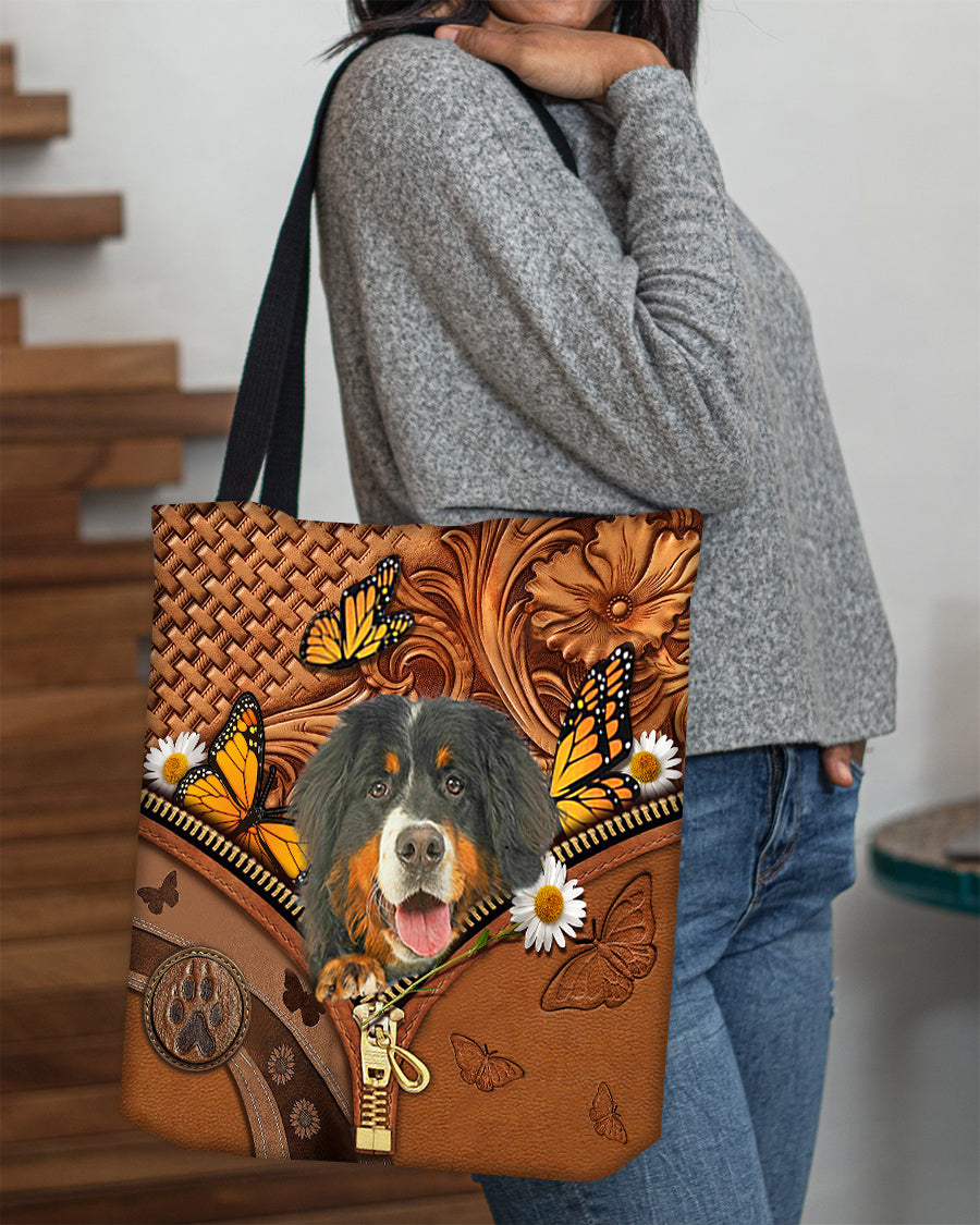 Bernese mountain Butterfly Daisy Cloth Tote Bag