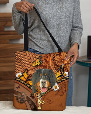 Bernese mountain Butterfly Daisy Cloth Tote Bag