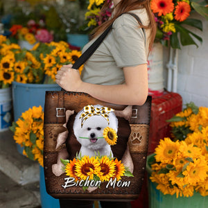 Bichon-Sunflower&Dog Mom Cloth Tote Bag