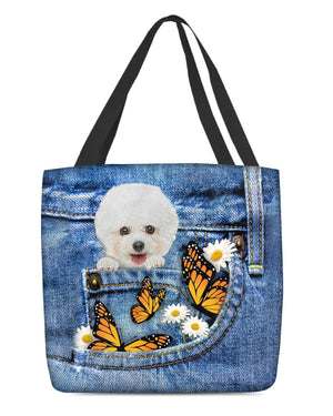 Bichon-frise-Butterfly Daisies Fait-CLOTH TOTE BAG