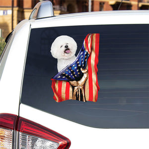 Bichon Frise-American Flag Front Car Sticker