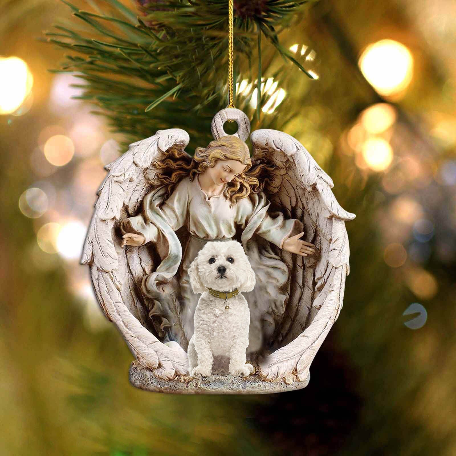 Bichon Frise-Angel Hug Winter Love Two Sided Ornament