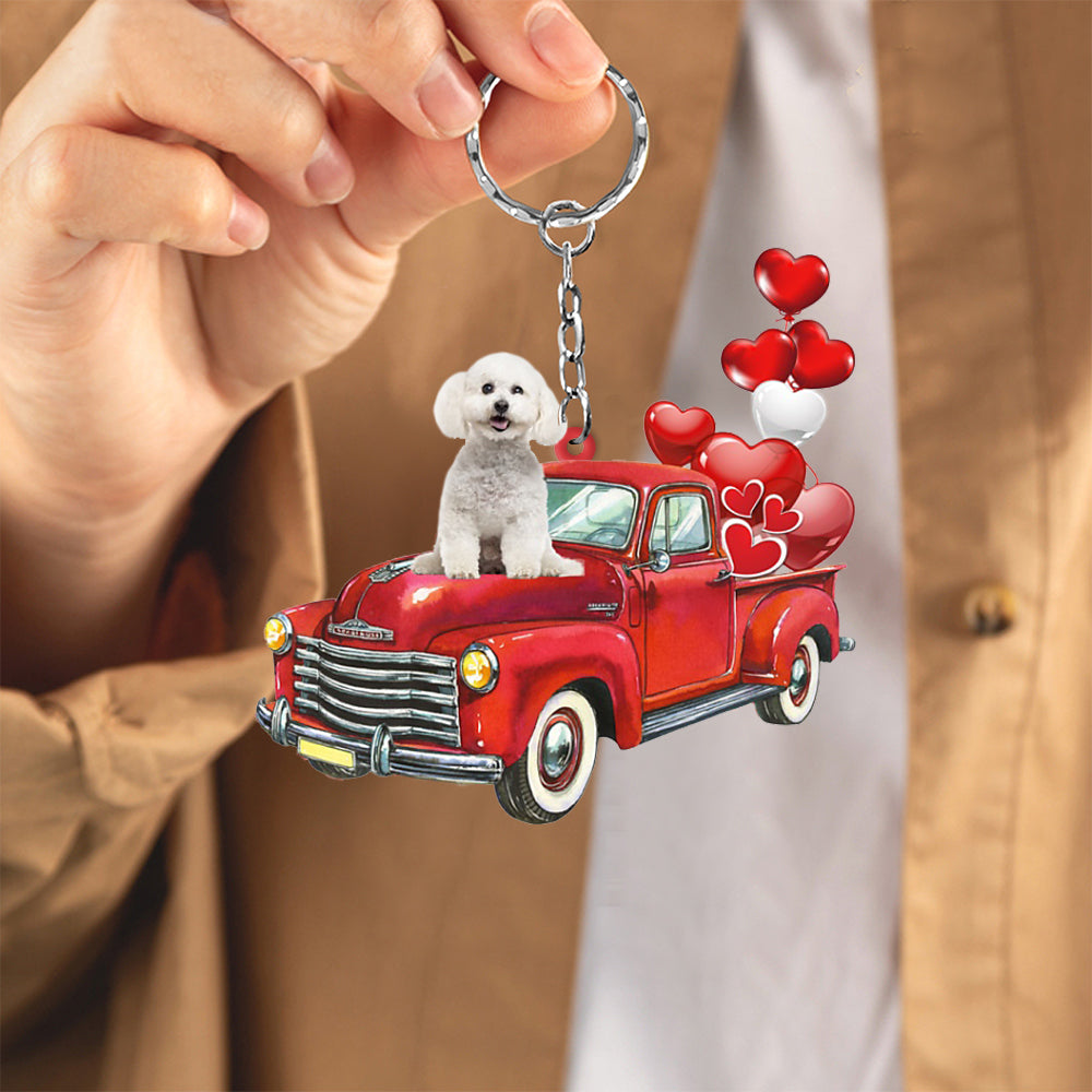 Bichon Frise-Red Sports Car flat Acrylic Keychain