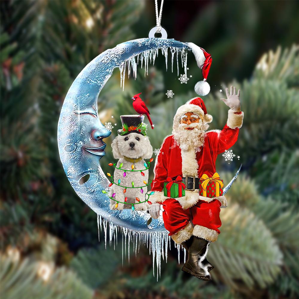 Bichon Frise-Santa Claus And Moon Two Sided Ornament