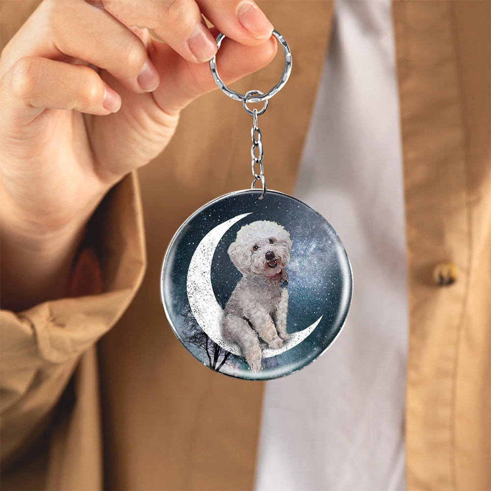 Bichon Frise-Stars and Moon-Round Resin Epoxy Metal Keychain