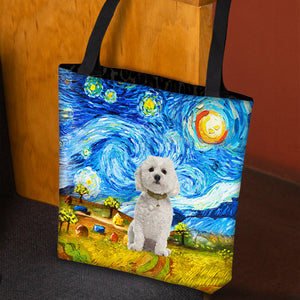 Bichon Frise 1-Oil Painting-Cloth Tote Bag3