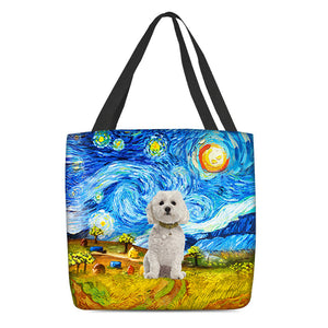 Bichon Frise 1-Oil Painting-Cloth Tote Bag3