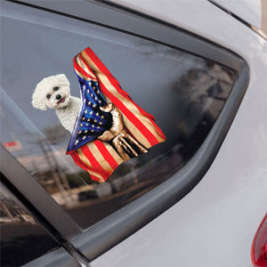 Bichon Frise 2-American Flag Front Car Sticker