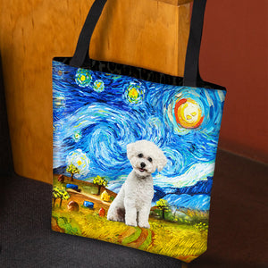 Bichon Frise 2-Oil Painting-Cloth Tote Bag