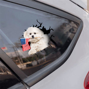 Bichon Frise2 And American Flag Independent Day Car Sticker Decal