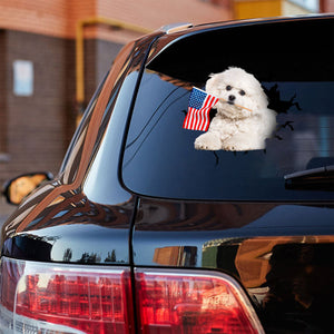 Bichon Frise2 And American Flag Independent Day Car Sticker Decal