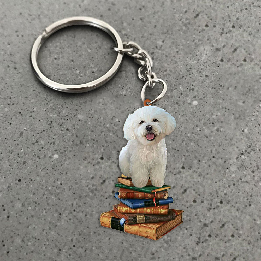 Bichon Frise-Sit On The Book-Flat Acrylic Keychain
