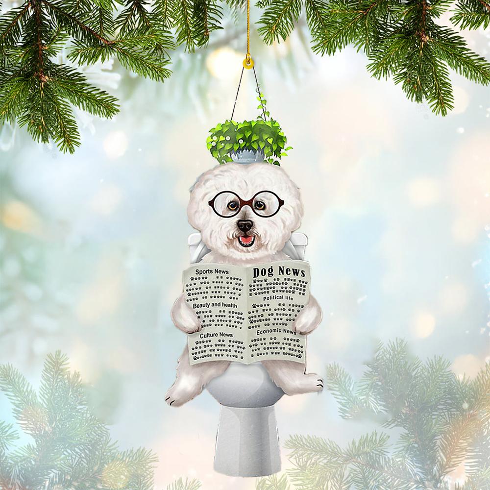 Bichon Frise Sitting On A Toilet-Two Sides Ornament