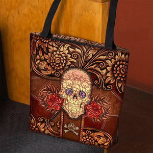 Bichon Frise Skull Flower Cloth Tote Bag