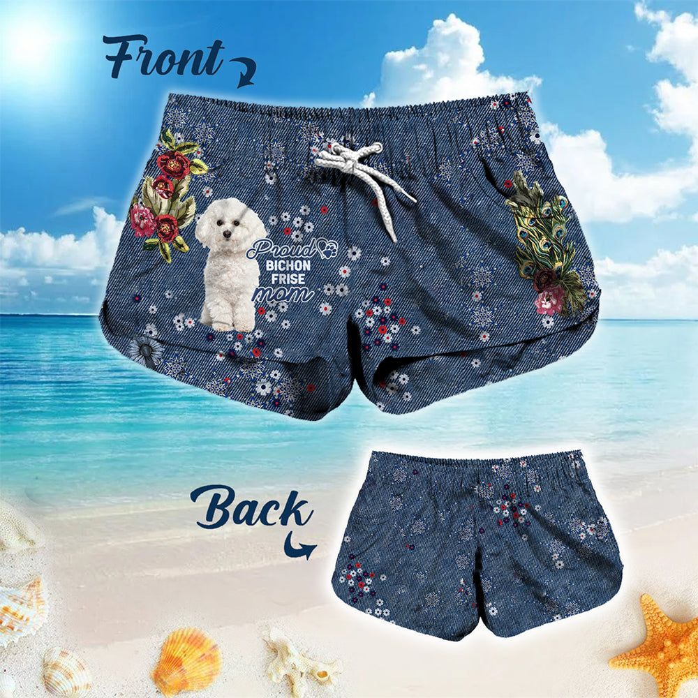 Bichon Frise (2) Pround Mom-Women Hawaii Beach Shorts