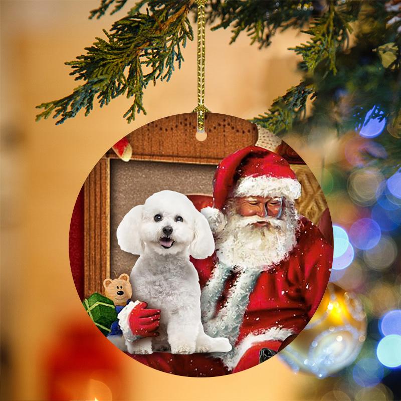 Bichon Frise With Santa Christmas Ornament