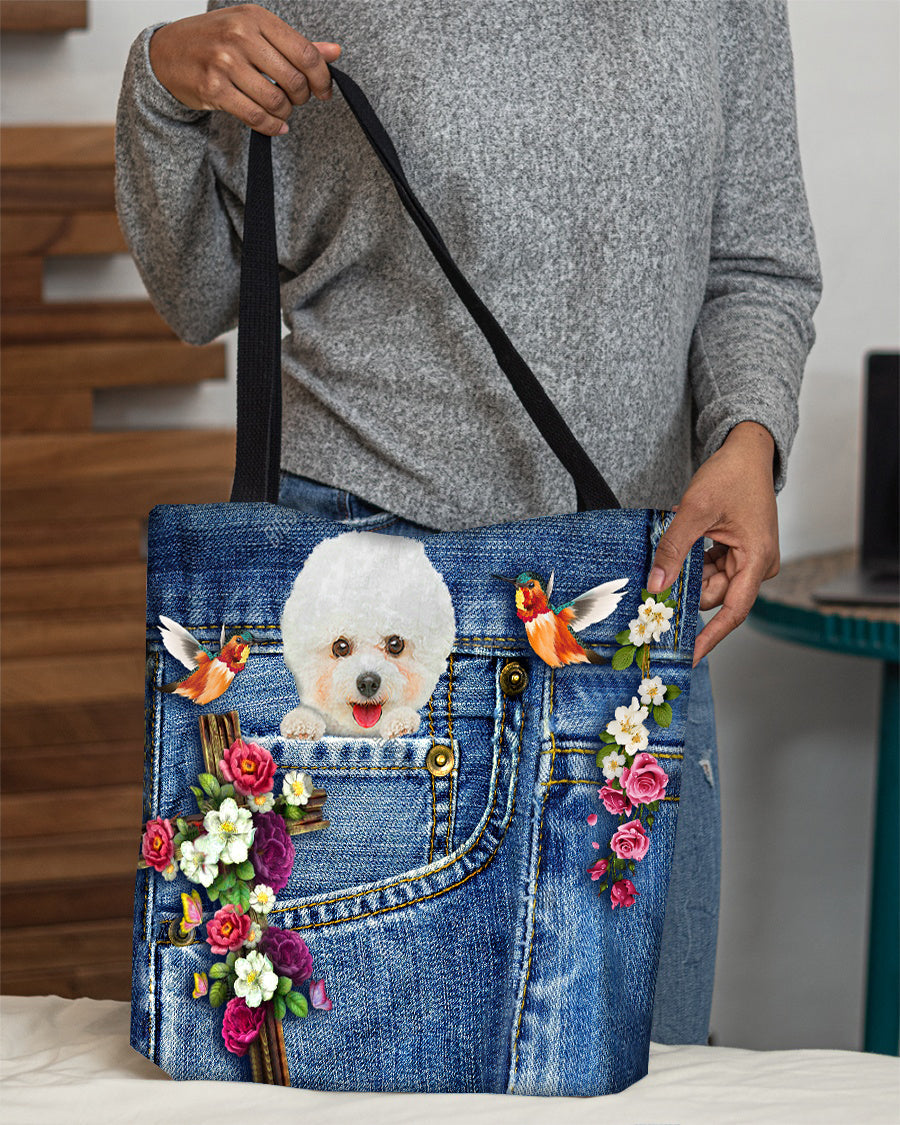 Bichon Frise-Cardinal & Cross Flower Cloth Tote Bag