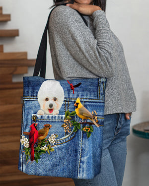 Bichon Frise-Cardinal & Dog Cloth Tote Bag